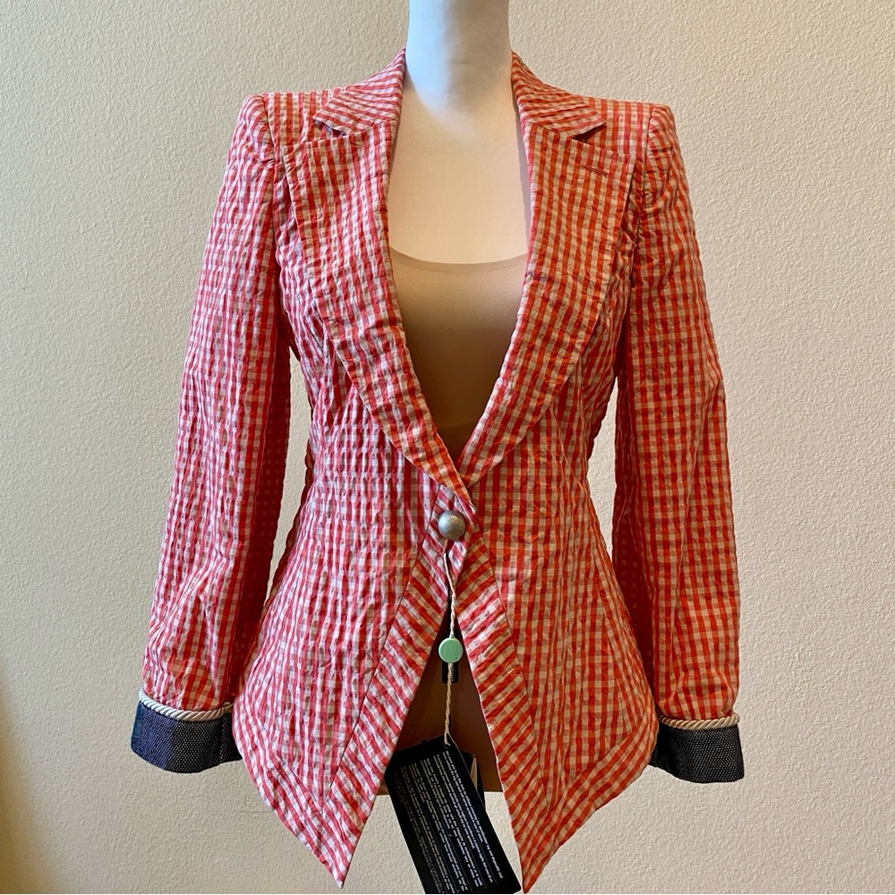 Emporio Armani Orange and White Tailored Seeksucker Blazer with Silk Lining NWT